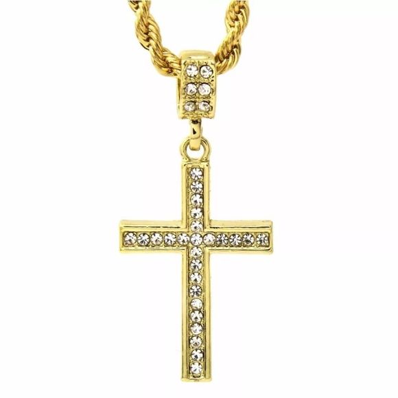 Other - 14K Gold Plated Cross On 24" Rope Chain